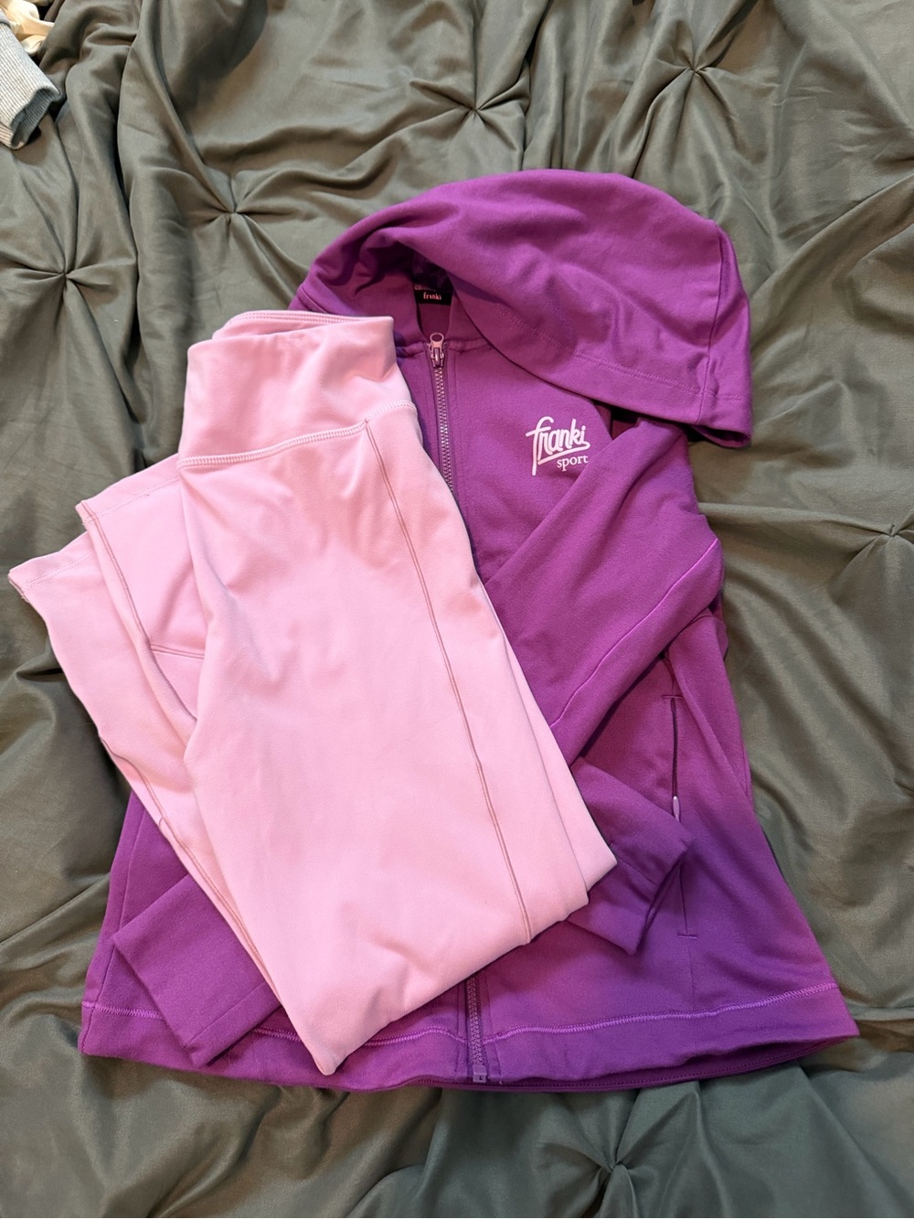 Girls' Purple Hooded Jacket with Pink Leggings Set